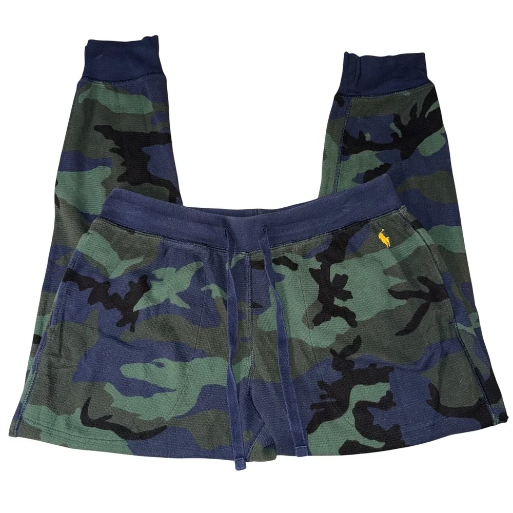 Polo Ralph Lauren Sleepwear Set XL Camo‎ Blue Green Thermal Waffle Knit 2pc